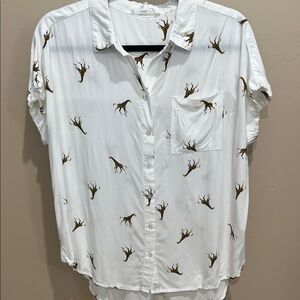 Jane and Delancey White Blouse with Deer Print